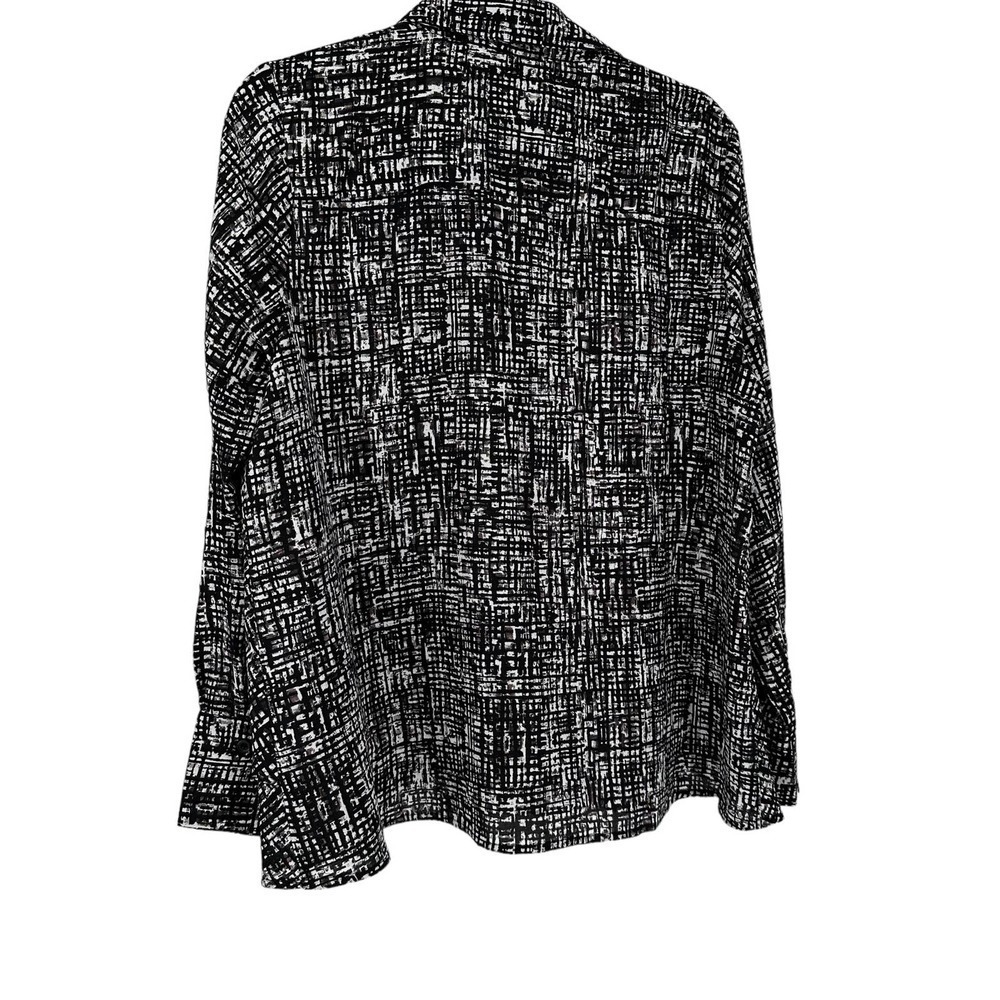 Belle by Kim Gravel Black White Print Button-Down Blouse Medium